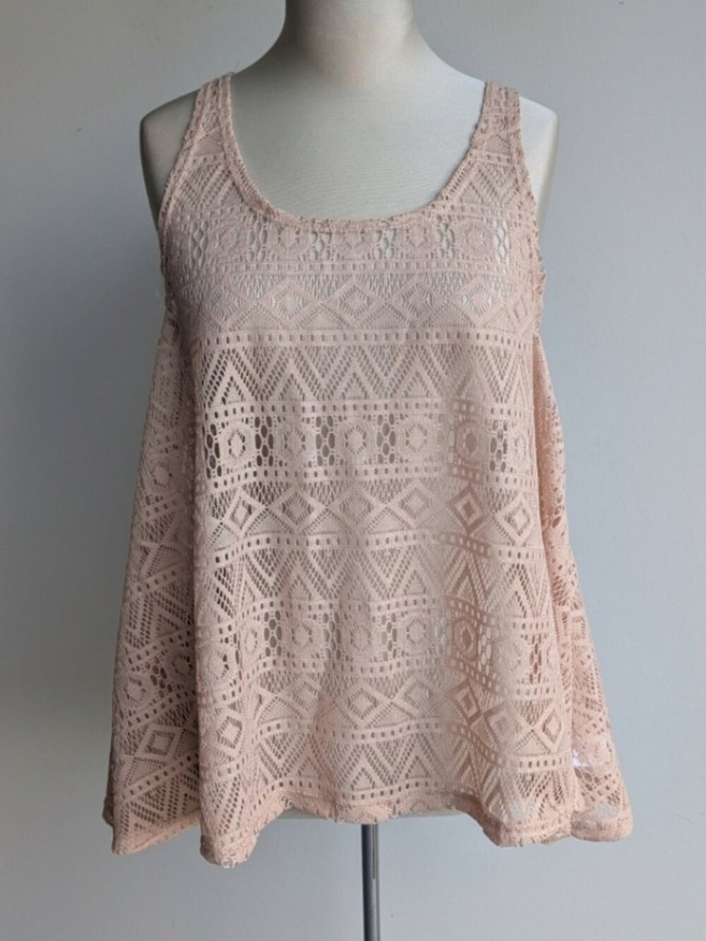 Beige Lace Aztec Geometric Print Tank Top